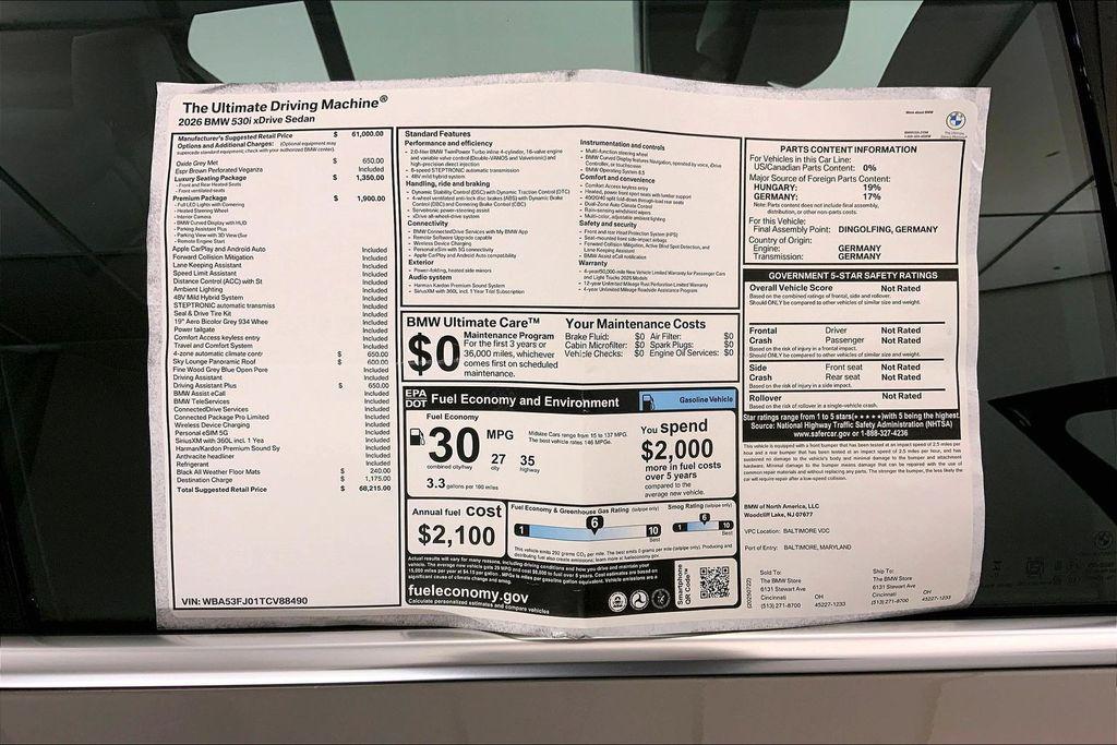 new 2026 BMW 530 car, priced at $68,215