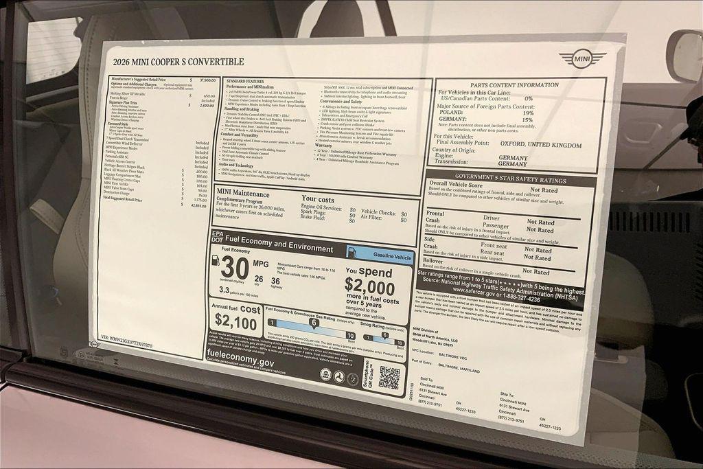 new 2026 MINI Convertible car, priced at $42,855