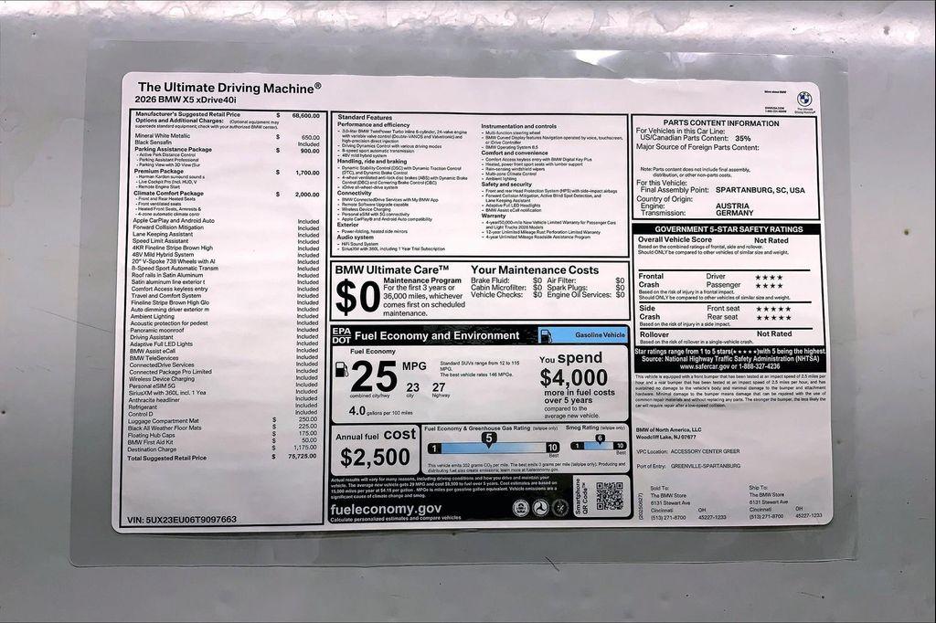 new 2026 BMW X5 car, priced at $73,490
