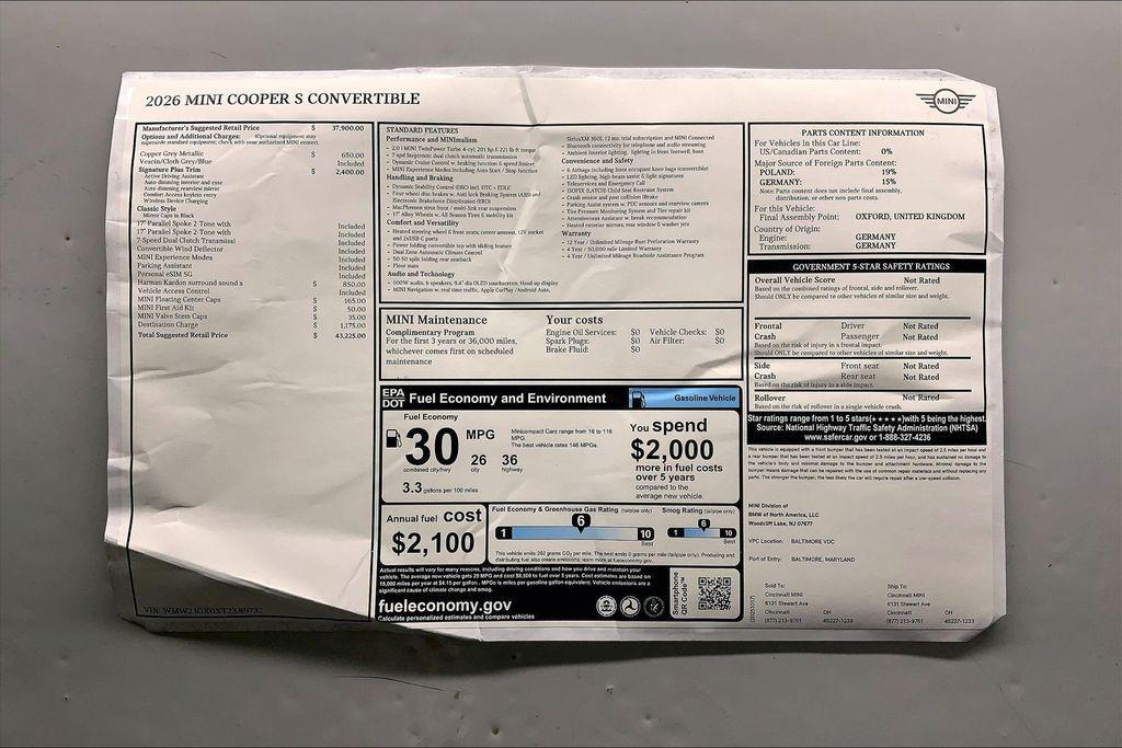 new 2026 MINI Convertible car, priced at $43,225