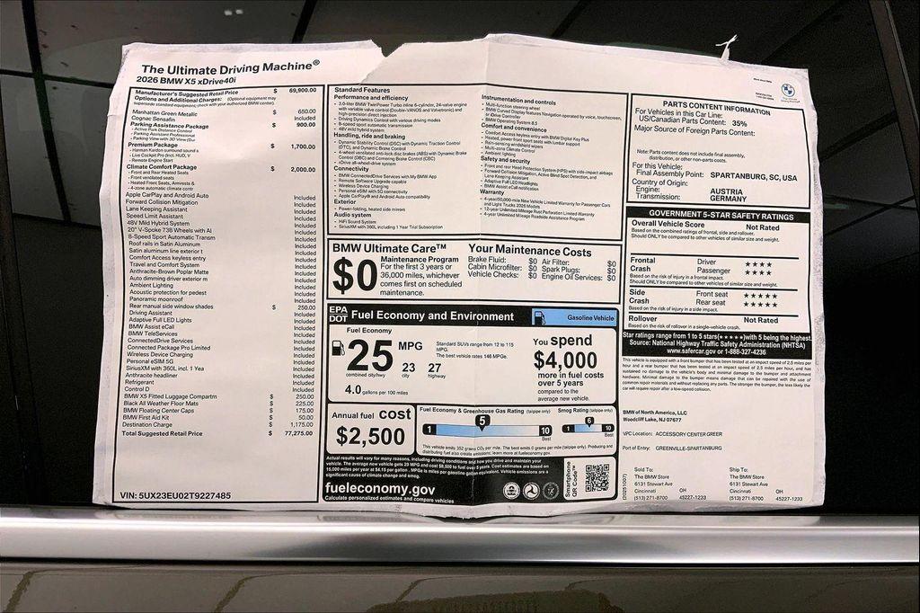 new 2026 BMW X5 car, priced at $77,275