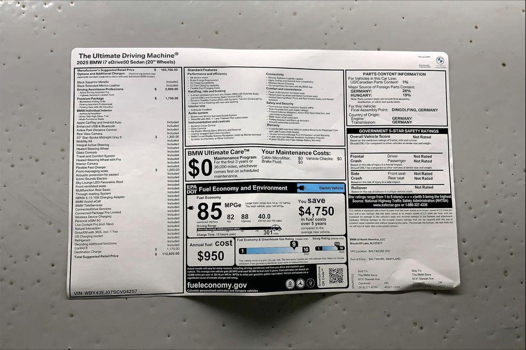 new 2025 BMW i7 car, priced at $112,925