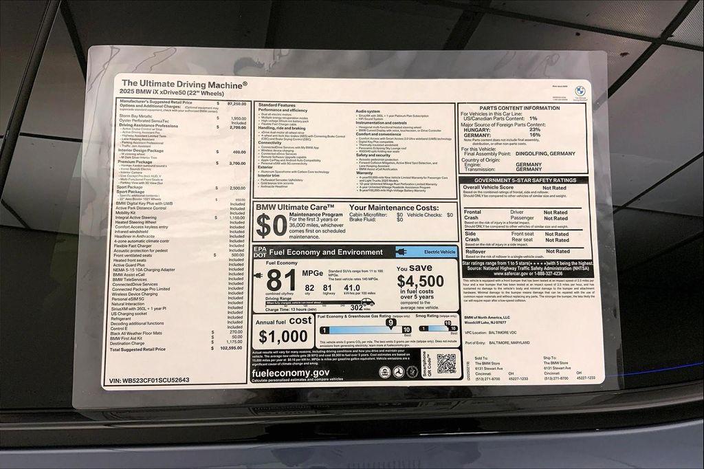 new 2025 BMW iX car, priced at $97,445