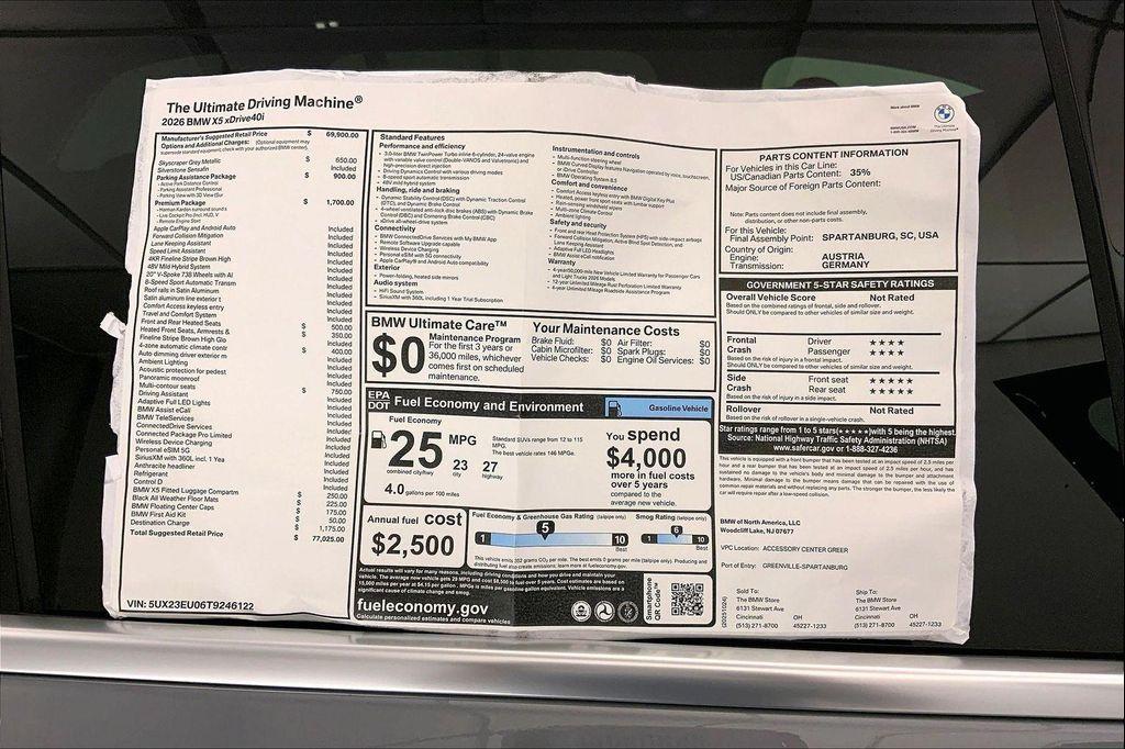 new 2026 BMW X5 car, priced at $77,025