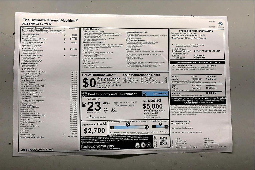 new 2026 BMW X6 car, priced at $84,750