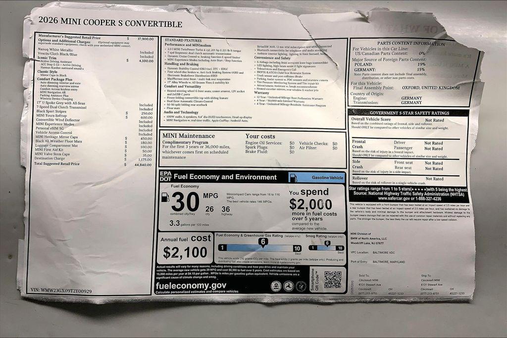 new 2026 MINI Convertible car, priced at $44,840