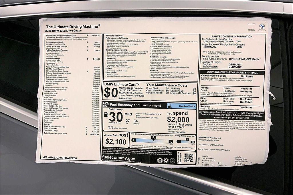 new 2026 BMW 430 car, priced at $60,730