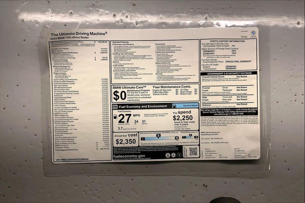 new 2025 BMW 740 car, priced at $106,105