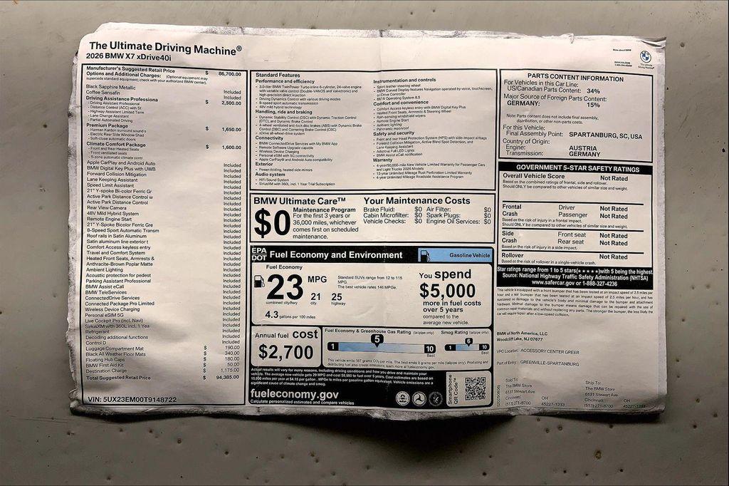 new 2026 BMW X7 car, priced at $94,385