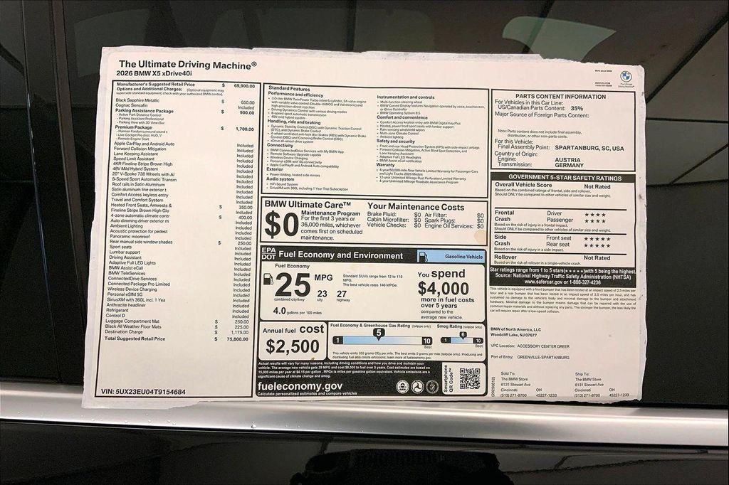 new 2026 BMW X5 car, priced at $75,800