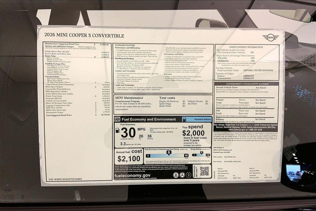 new 2026 MINI Convertible car, priced at $45,790
