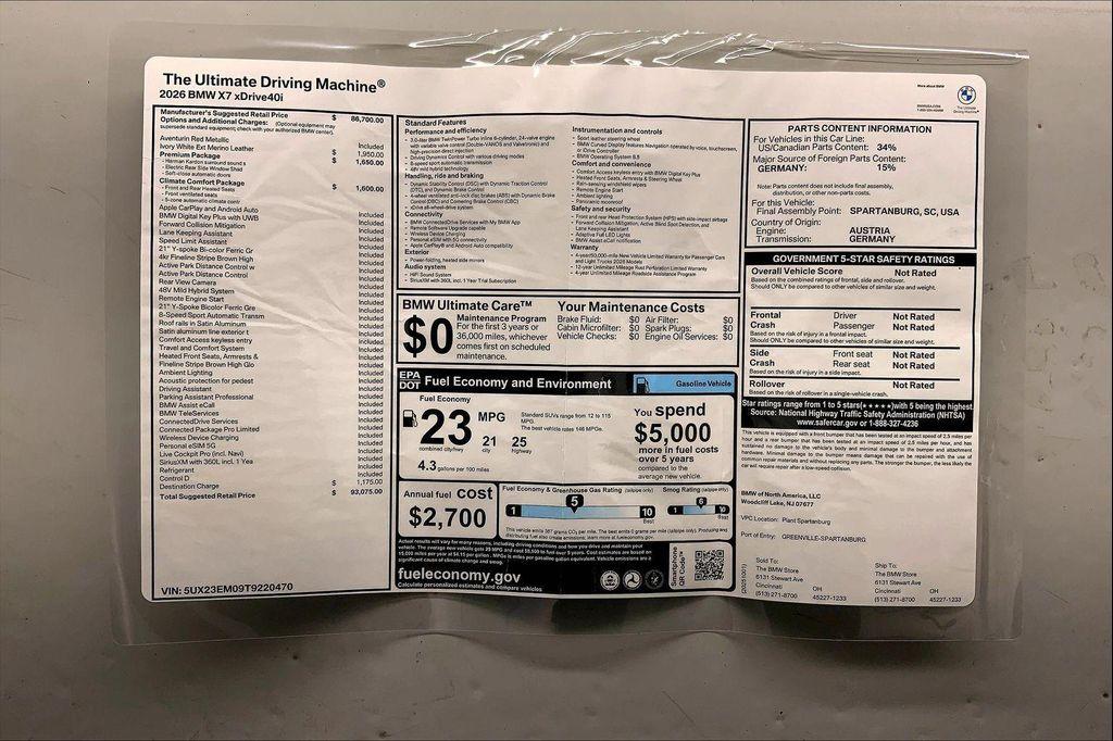 new 2026 BMW X7 car, priced at $93,075