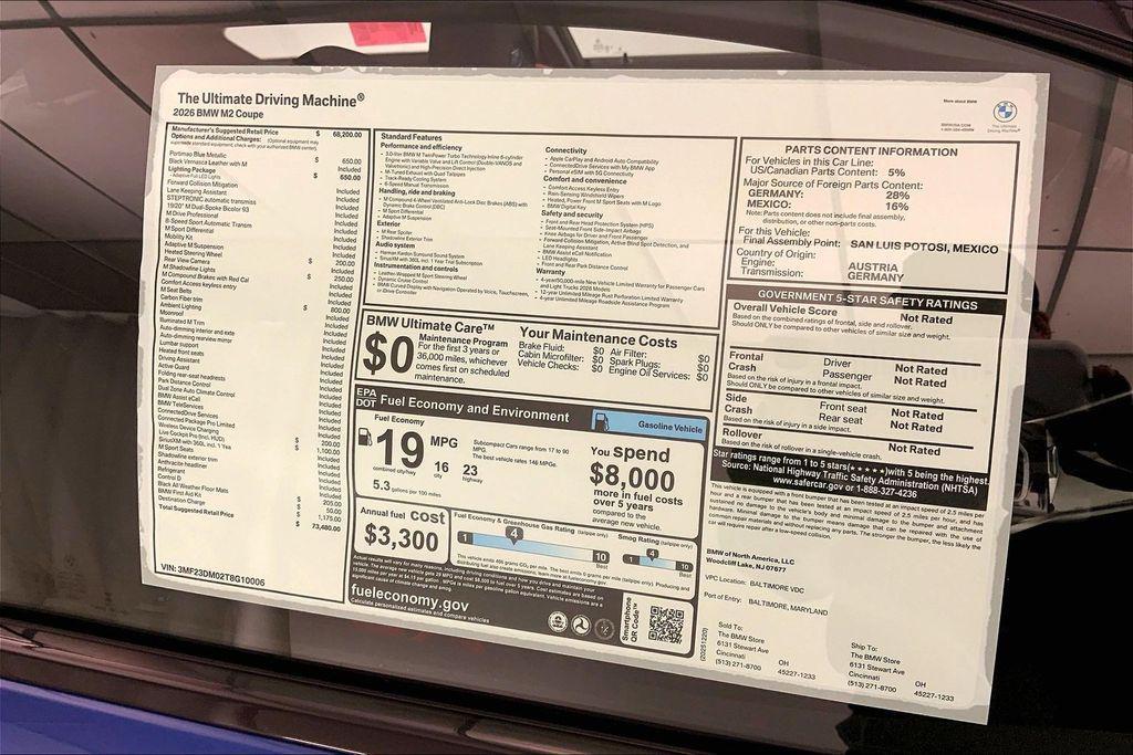 new 2026 BMW M2 car, priced at $73,480