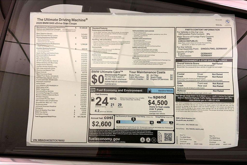 new 2026 BMW 840 Gran Coupe car, priced at $108,118