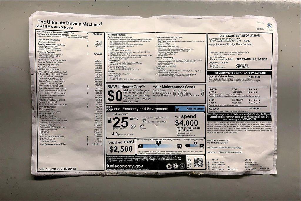 new 2026 BMW X5 car, priced at $76,850