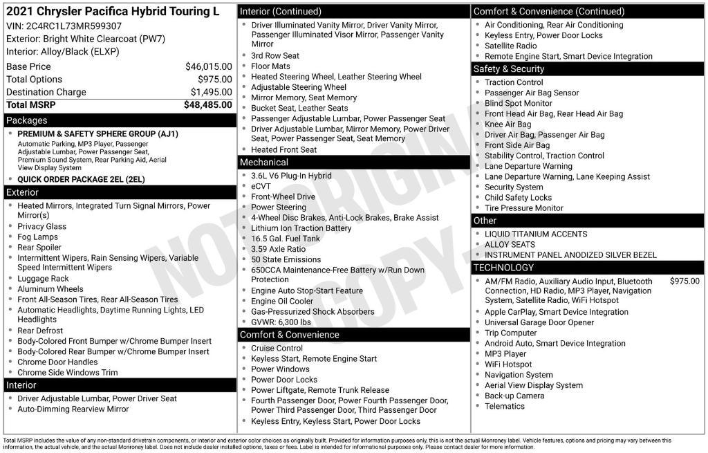 used 2021 Chrysler Pacifica Hybrid car, priced at $14,259