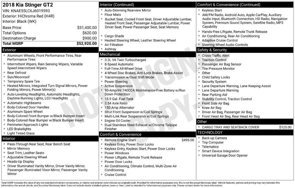 used 2018 Kia Stinger car, priced at $18,129