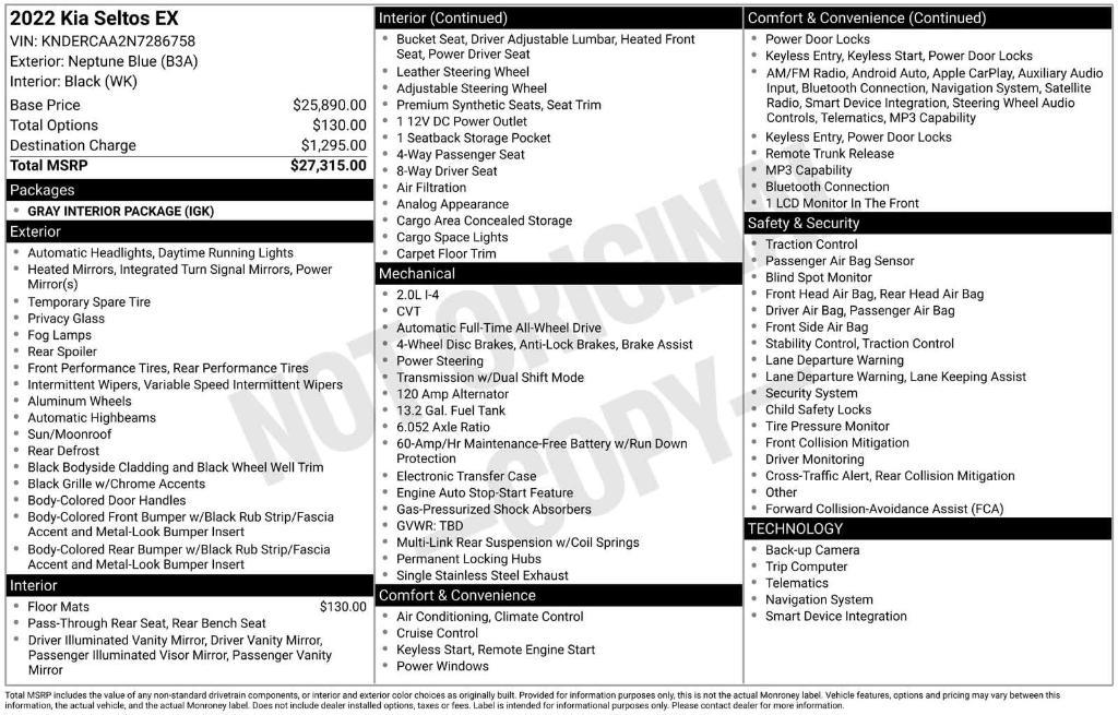 used 2022 Kia Seltos car, priced at $13,989