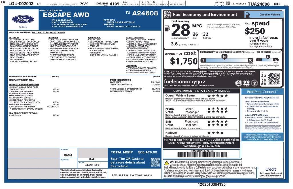 new 2026 Ford Escape car, priced at $31,062
