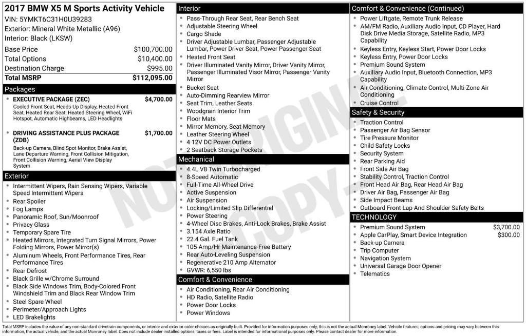 used 2017 BMW X5 M car, priced at $27,209