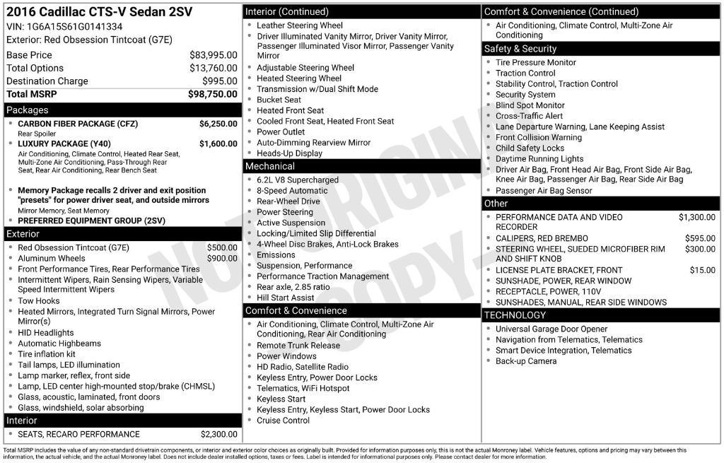 used 2016 Cadillac CTS-V car, priced at $31,325