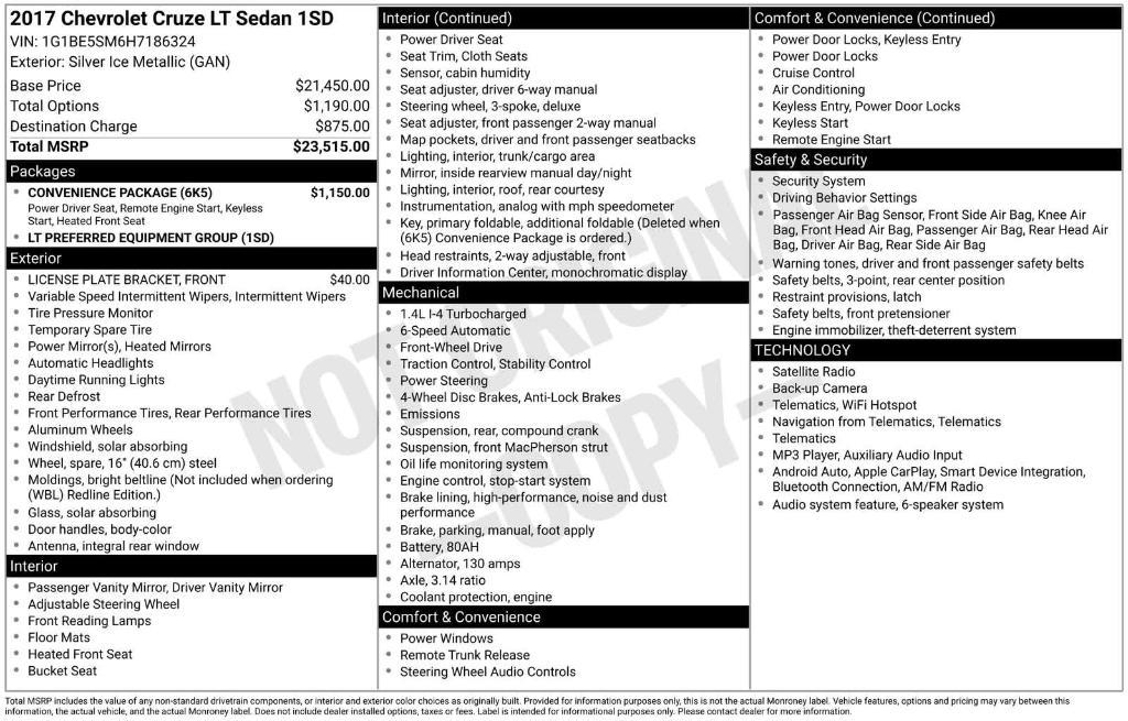 used 2017 Chevrolet Cruze car, priced at $12,239