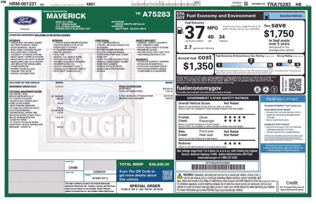 new 2026 Ford Maverick car, priced at $37,820