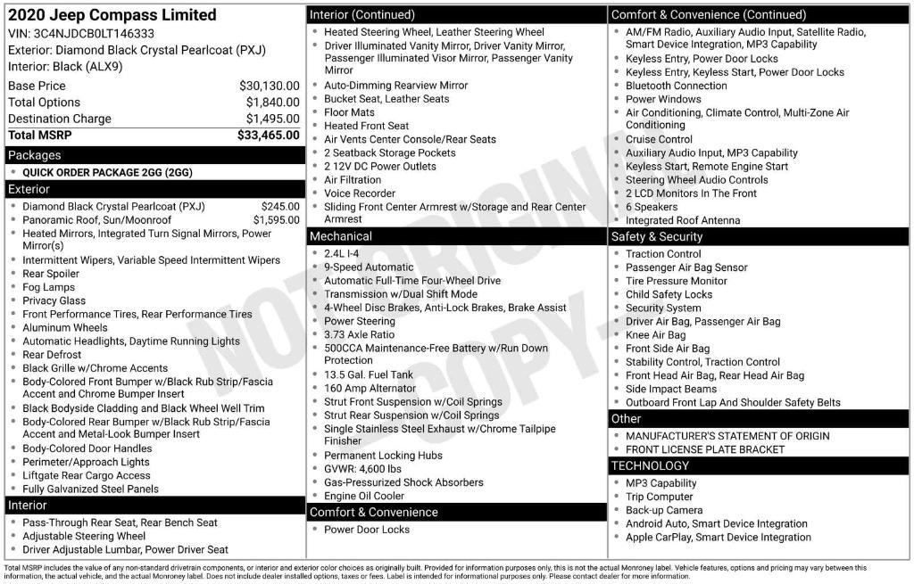 used 2020 Jeep Compass car, priced at $11,849