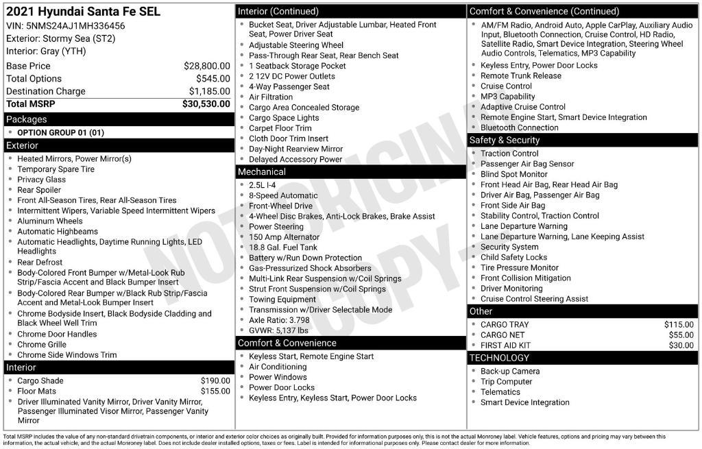 used 2021 Hyundai Santa Fe car, priced at $13,239