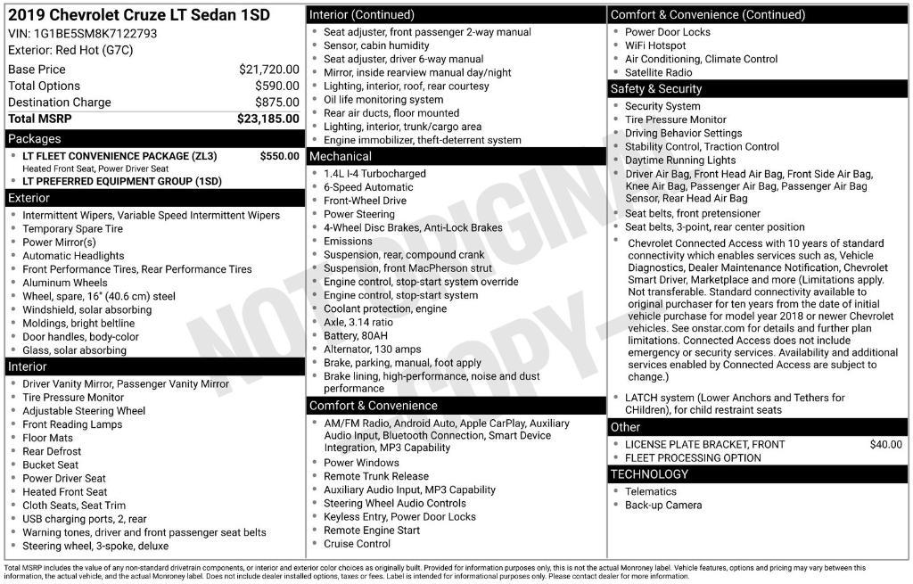used 2019 Chevrolet Cruze car, priced at $11,979