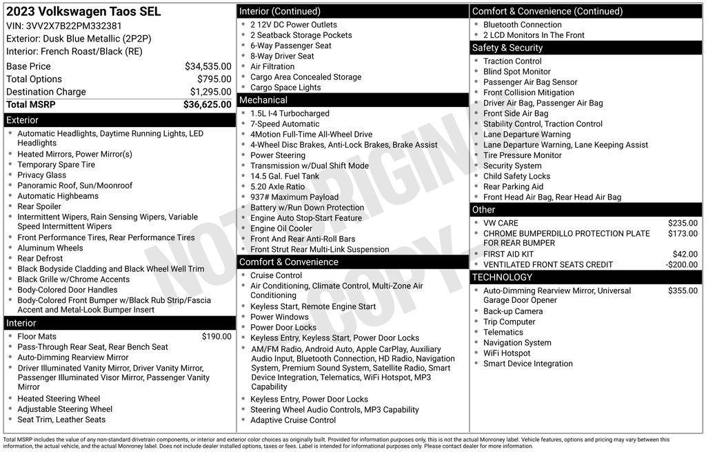 used 2023 Volkswagen Taos car, priced at $20,998