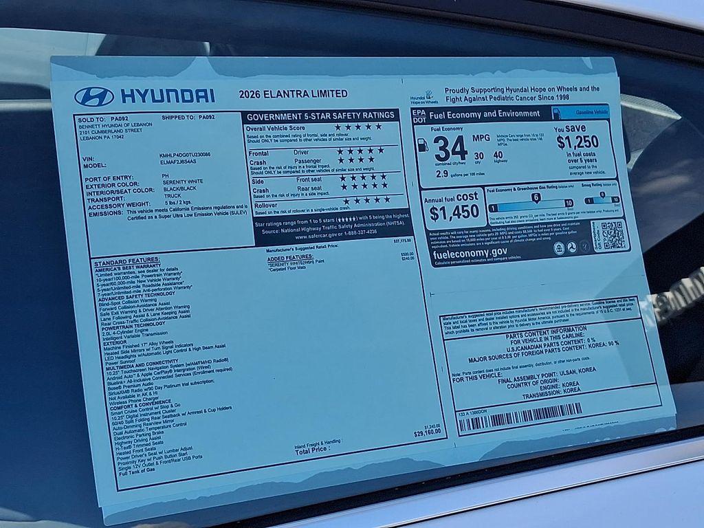 new 2026 Hyundai Elantra car, priced at $28,488