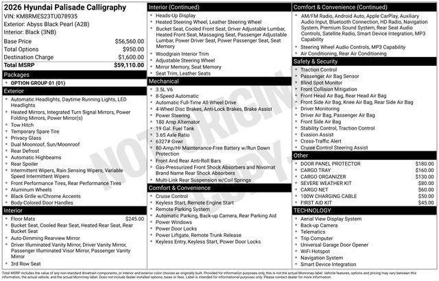 new 2026 Hyundai Palisade car, priced at $55,329