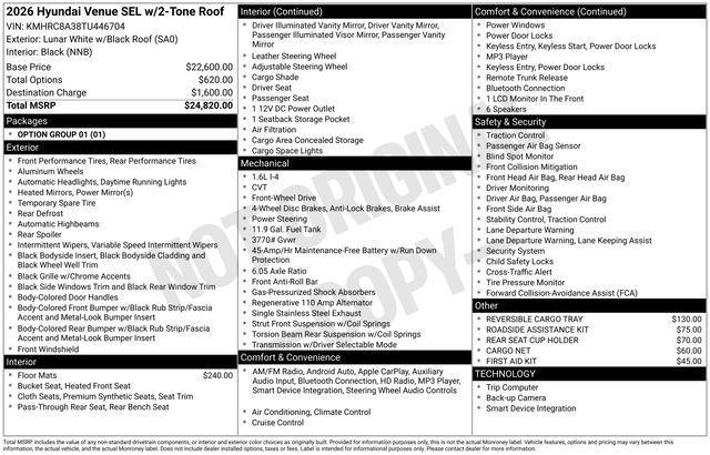new 2026 Hyundai Venue car, priced at $24,187