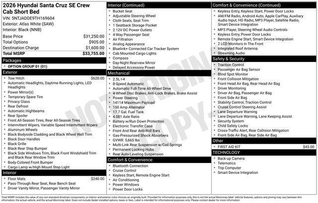 new 2026 Hyundai SANTA CRUZ car, priced at $32,752