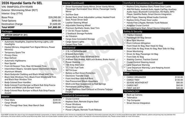 new 2026 Hyundai Santa Fe car, priced at $36,862