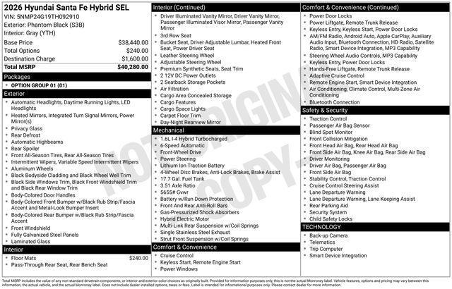 new 2026 Hyundai SANTA FE HEV car, priced at $35,384