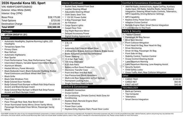new 2026 Hyundai Kona car, priced at $26,654