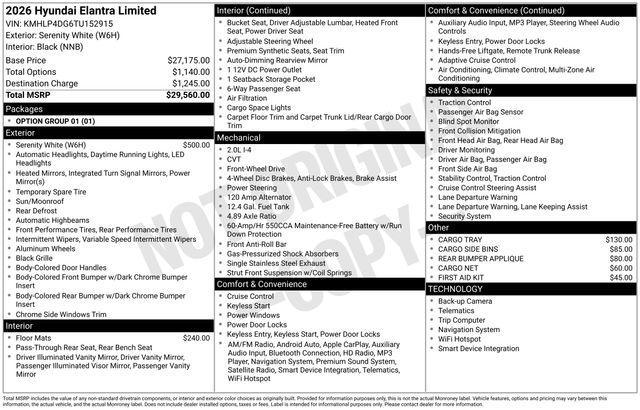 new 2026 Hyundai Elantra car, priced at $27,942