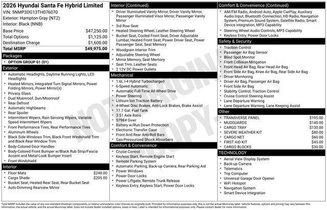 new 2026 Hyundai SANTA FE HEV car, priced at $42,675