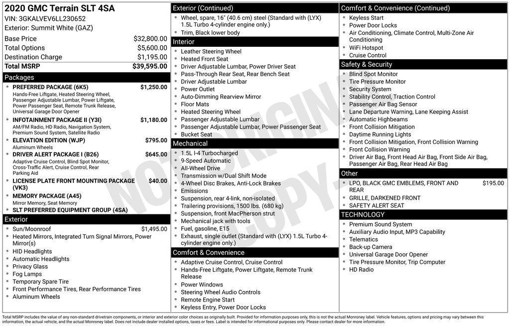 used 2020 GMC Terrain car, priced at $19,500