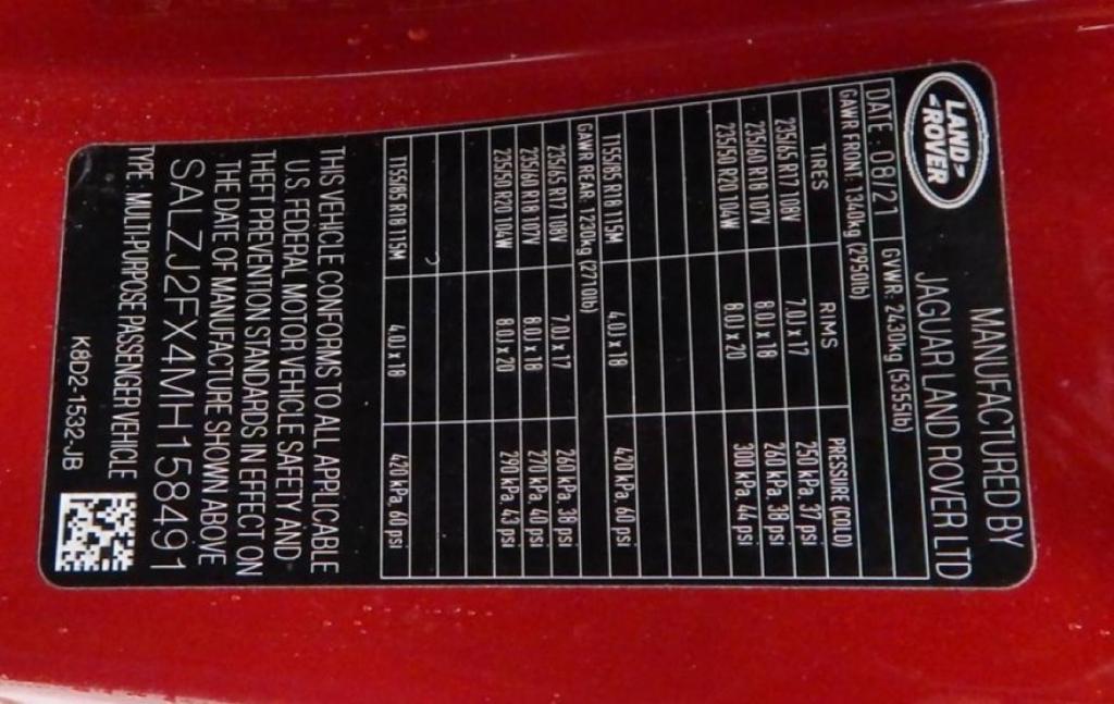 used 2021 Land Rover Range Rover Evoque car, priced at $20,000