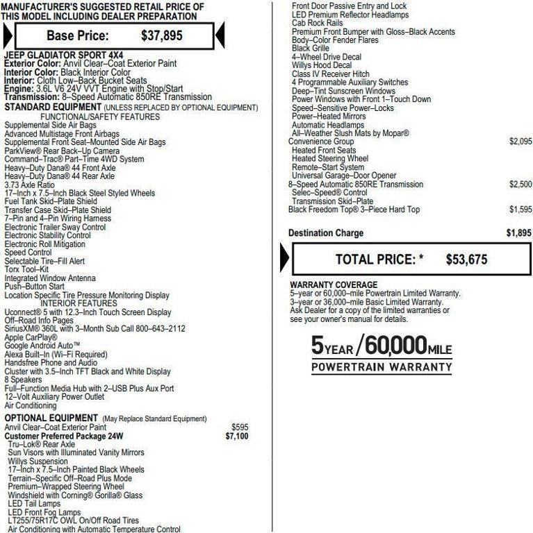 used 2024 Jeep Gladiator car, priced at $36,115