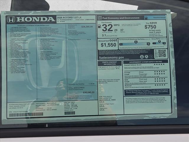 new 2026 Honda Accord car, priced at $29,900
