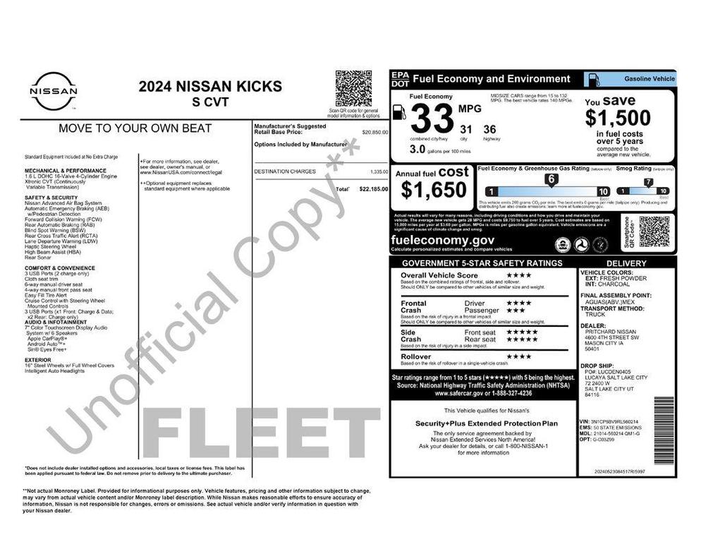 used 2024 Nissan Kicks car, priced at $15,633