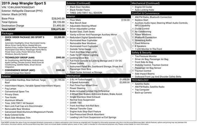 used 2019 Jeep Wrangler car, priced at $19,997