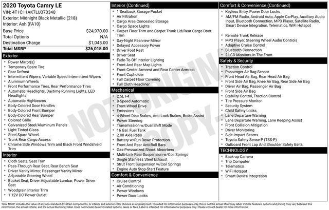 used 2020 Toyota Camry car, priced at $19,226
