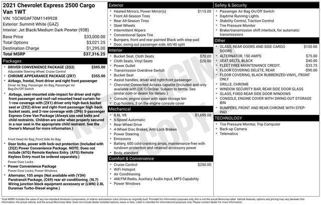 used 2021 Chevrolet Express 2500 car, priced at $22,800