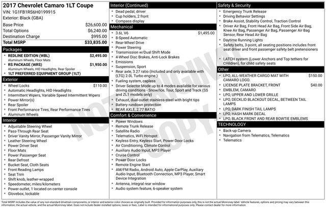 used 2017 Chevrolet Camaro car, priced at $17,100