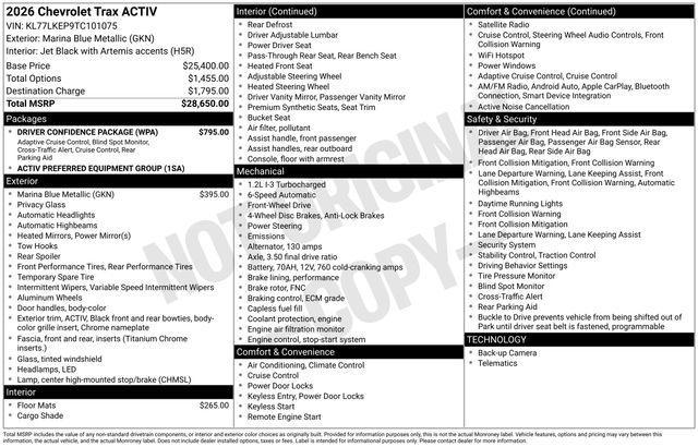 new 2026 Chevrolet Trax car, priced at $28,650